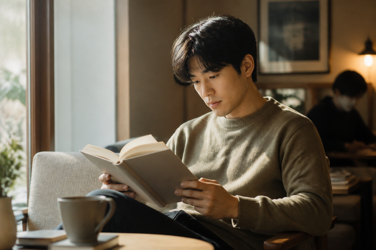 책에 깊이 몰입한 일상 속 트랜스 모습
