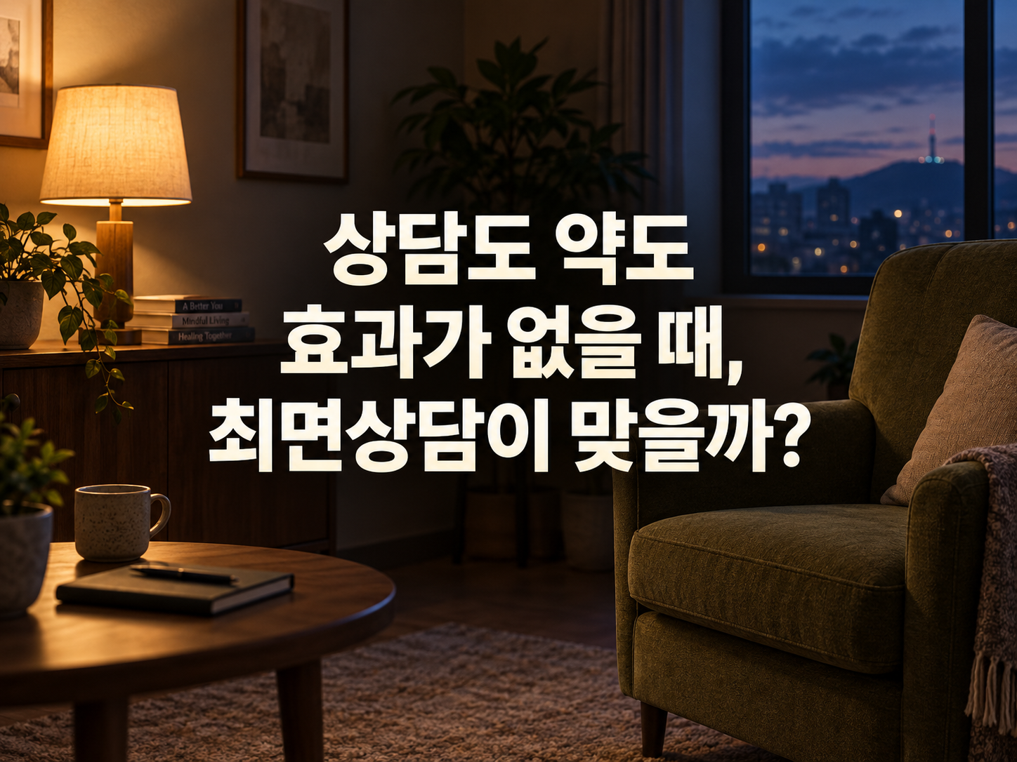 상담도 약도 효과가 없을 때, 최면상담이 맞을까? 따뜻한 조명의 상담실